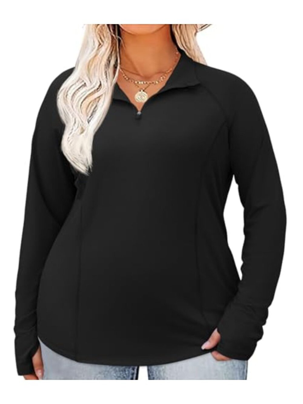 Womens Plus Size Workout Top Long Sleeve 1/4 Zip UV Sun Protection Quick Dry